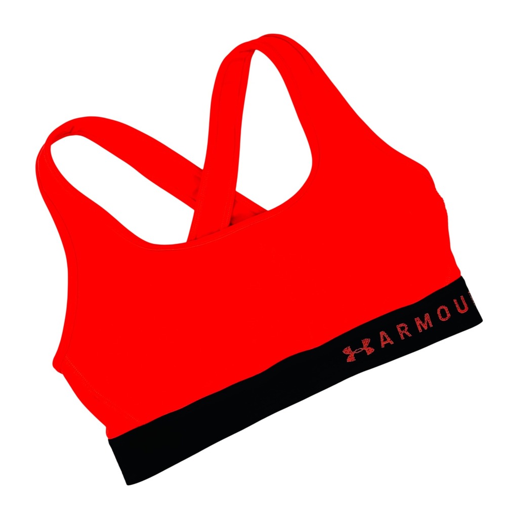 Under Armour Womens HeatGear Crossback Sports Bra Bright Orange Black Small